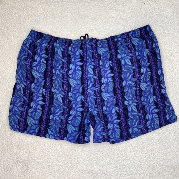 Pro Spirit Blue Purple Hawaiian Floral Vintage Swim Trunks: Size XXL - Picture 2 of 7